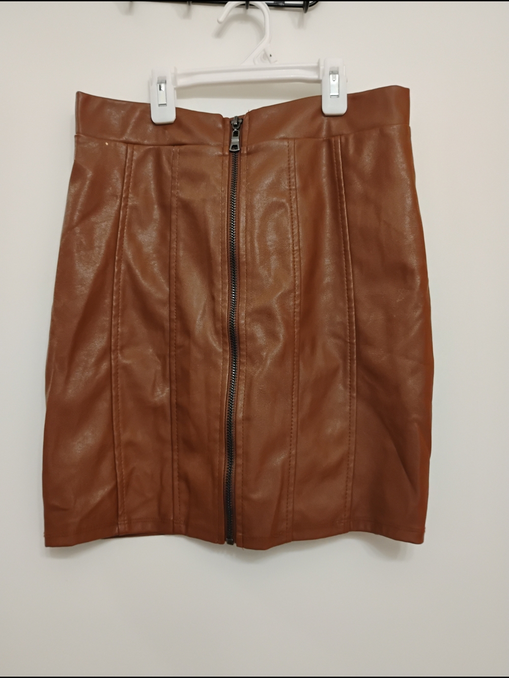 Haute Monde Brown Faux Leather Mini Skirt with Front Zip